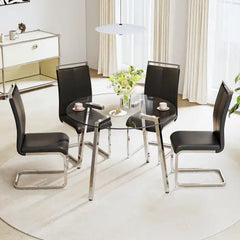 Modern Minimalist Style Round Transparent Tempered Glass Table, Tempered Glass Top, Silver Metal Legs, Suitable For Kitchen, Dining Room, Living Room Unavailable Platforms- AliExpress