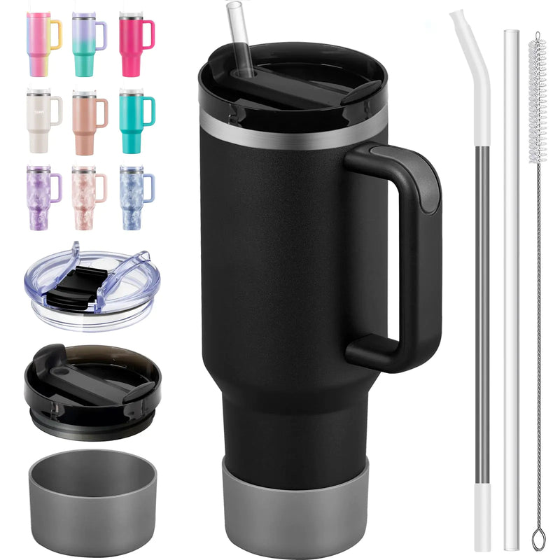 TEAMVV 40 oz Tumbler with Handle and Straw Stainless Steel Vacuum Insulated Tumbler Tea or Iced Coffee Mug for Hot or Cold Beverages 40 oz Tumbler with Handle(Black)