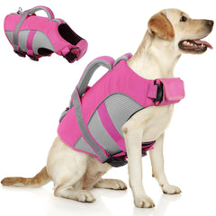 Queenmore Dog Life Vest for Swimming Adjustable High Visibility Dog Life Jacket Dog Lifesaver with Superior Buoyancy and Rescue Handle Dog Swimming Safety Vest for Large Dogs（PinkL）