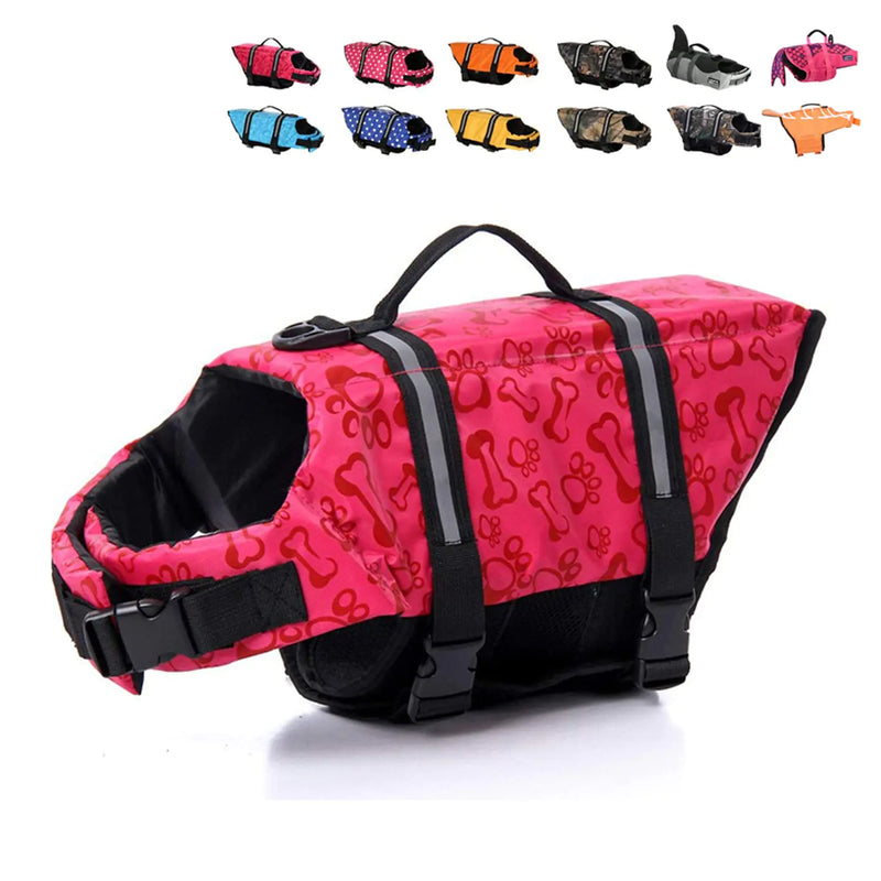 HAOCOO Dog Life Jacket Vest Saver Safety Swimsuit Preserver with Reflective Stripes/Adjustable Belt Dogs?Pink BoneXXL