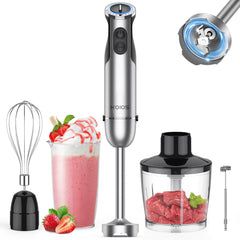 KOIOS Immersion Hand Blender 5-in-1 Hand Blender with Entire Stainless Steel Blender Shaft Full Copper Motor Built in 12 Speed Turbo Stick Blender Handheld blender for Baby food Smoothies Soups